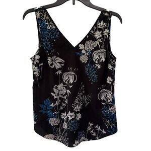 Banana Republic Top Womens Size Small Black With Floral Tank Sleeveless VNeck